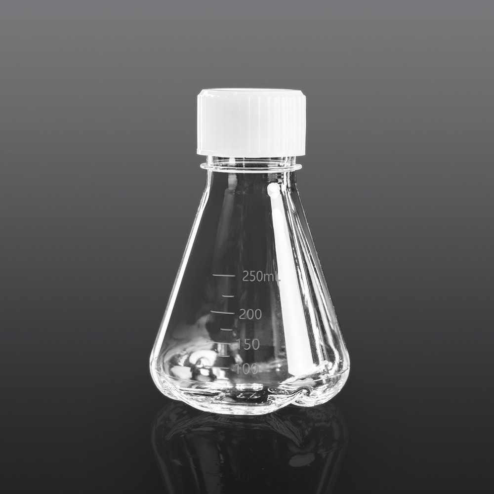 250ml  Erlenmeyer Flask, Vent Cap, Baffled Bottom, PC, Sterile