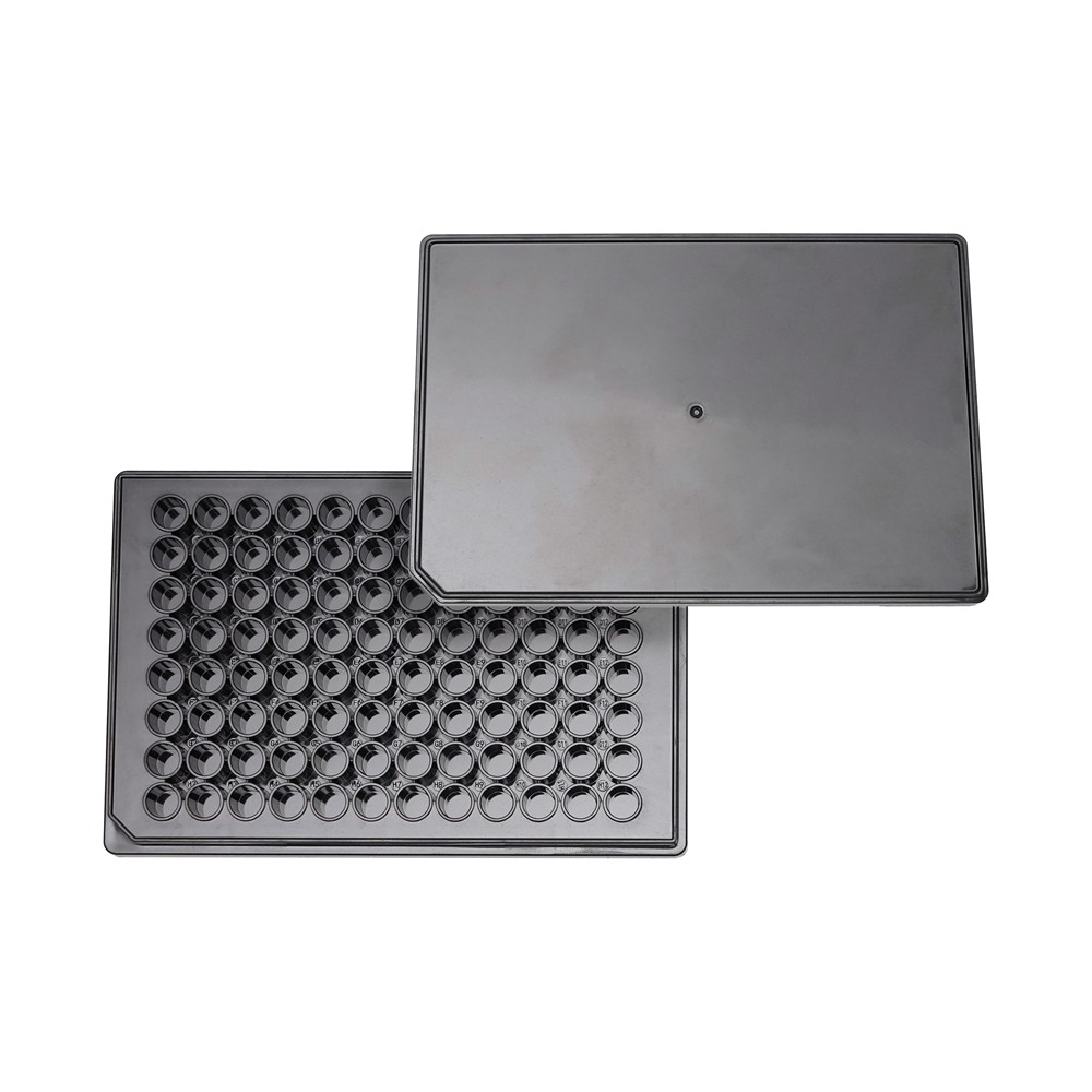 96 WELL MICROPLATES（Black, F-Bottom, with black cover）10/pk