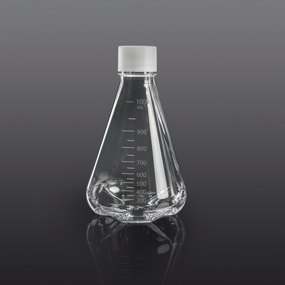 1L Erlenmeyer Flask, Vent Cap, Baffled Bottom, PC, Sterile