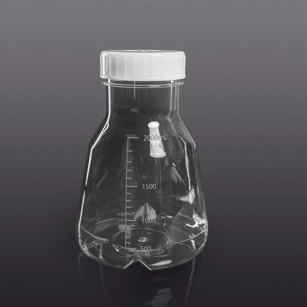 2L Erlenmeyer Flask, Vent Cap, Baffled Bottom, PC, Sterile